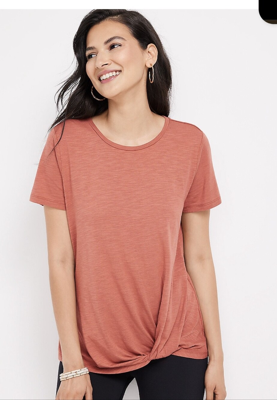 Maurices 24/7 Forever Solid Knot Hem Tee Pink Red, L